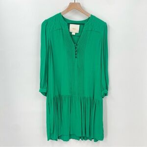 Maeve Kelly Green 3/4 Sleeve Pleated‎ Drop Waist Dress Size 8